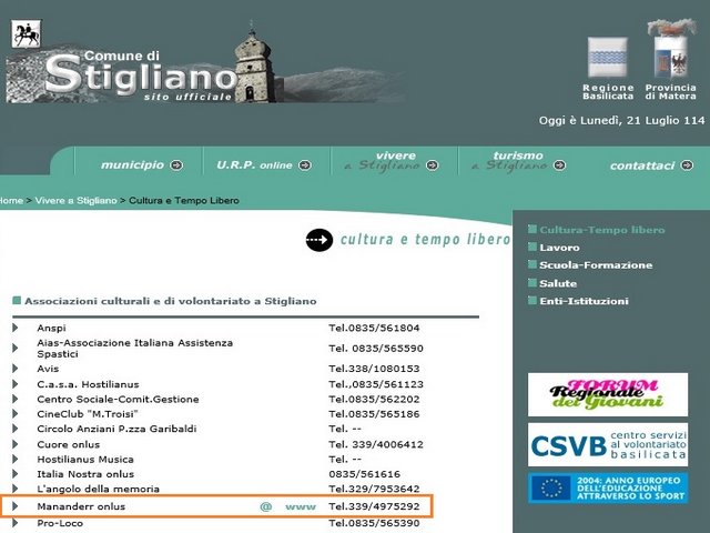 pagina web del Comune di Stigliano (MT)